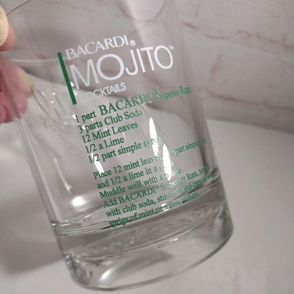Bacardi Rum Mojito Cocktail Recipe Low Ball Rocks Glass Embossed - Picture 2 of 6